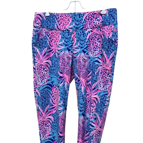 LILLY PULITZER  Luxletic Leggings Sz 10 Stretch Pink Blue Preppy Pineapple NWOT - Picture 8 of 10